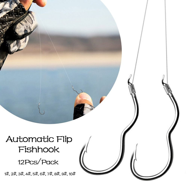 12 st/förpackning Fiskkrok Automatisk Flip Fiskkrok 2 2