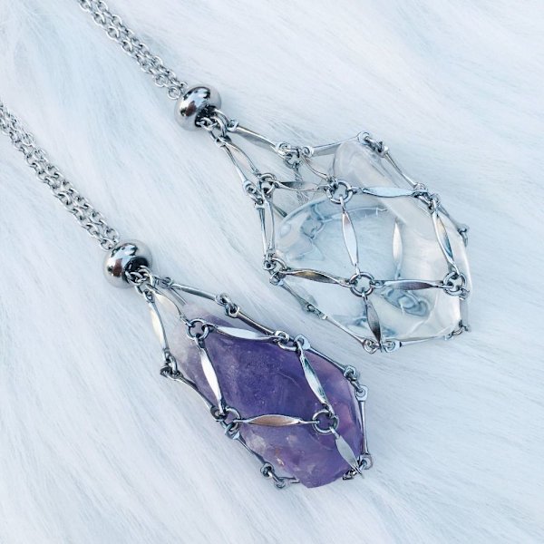 Crystal Holder Cage Halskjede Crystal Net Metal Necklace S S