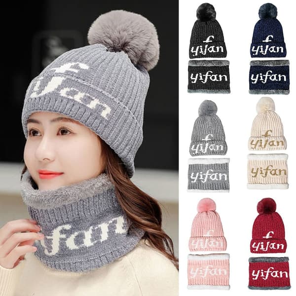 Beanies Scarf Set Stickad Mössa Med Scarf GRÅ grey