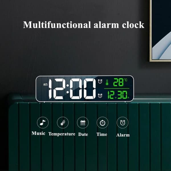 LED Digital Väckarklocka Spegel LED Klockor VIT White