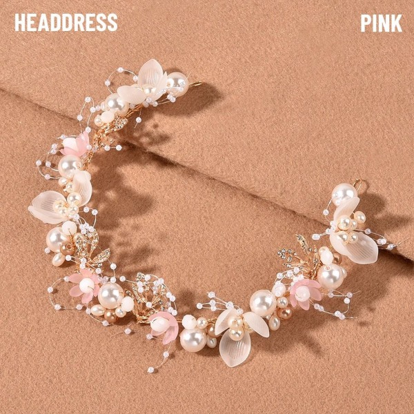 Pearl Wrist Flower Girls Brudepige PINK HOVEDDRÆK HOVEDDRÆK Pink Headdress-Headdress