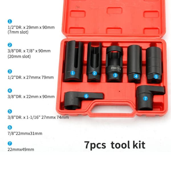 7 stk/sett Oksygensensor Socket Chaser Tool Kit Gjenge
