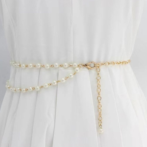 Kaksikerroksinen Pearl Belt Thin Chain vyötärönauha SILVER silver