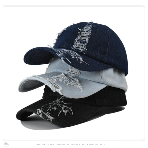 Denim Baseball Caps Distressed Hole Cap LYSEBLÅ light blue