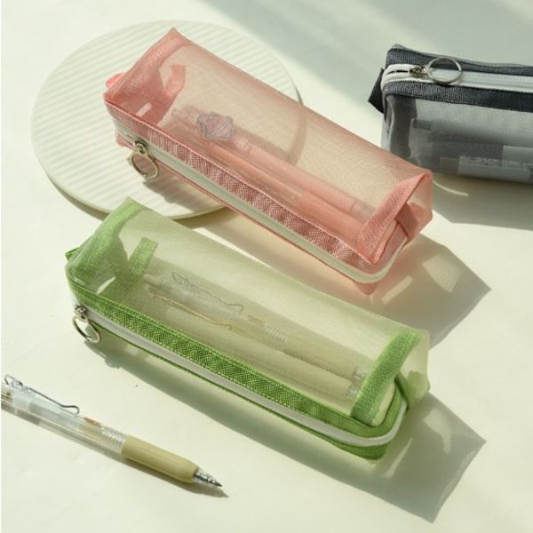 Läpinäkyvä paperikynälaukku Nylon mesh CASE Green