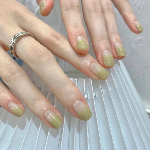 24st/kartong Gradient Matcha Grön False Nail Little Fresh Fake