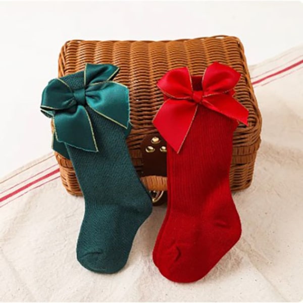 Baby jenter julesokker Stor sløyfe Rød Knehøye lange sokker LI I LI