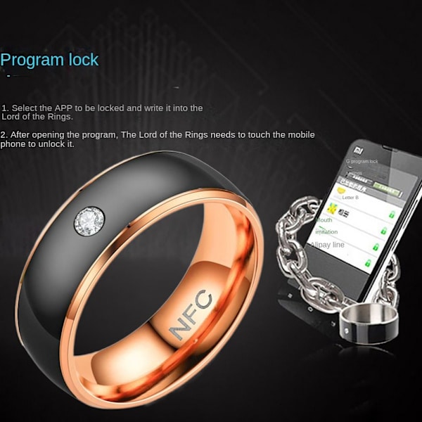 NFC Smart Ring Finger Digital Ring BLACK&ROSE GULD 12 BLACK&ROSE GOLD 12