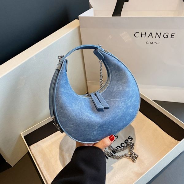 Läderhandväska Half Moon Väskor BLÅ Blue