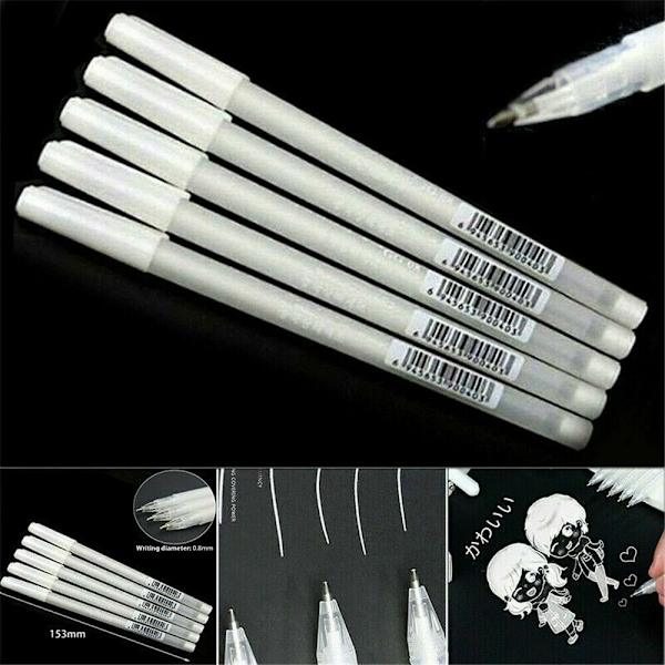 5 STK 0,8 mm Hvid Pen Sketch Fine Liner Pen Superior High Light White