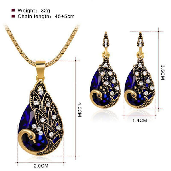 Örhänge Set Peacock Gem Halsband RÖTT red