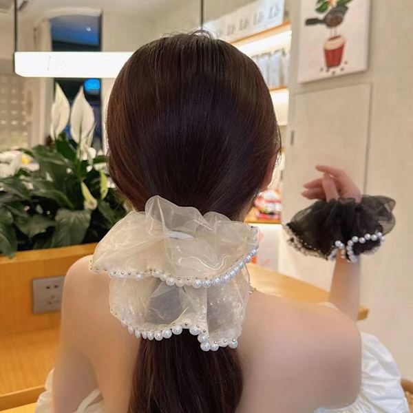 Pearl Hair Rope Intestine Hair Ring MUSTA black