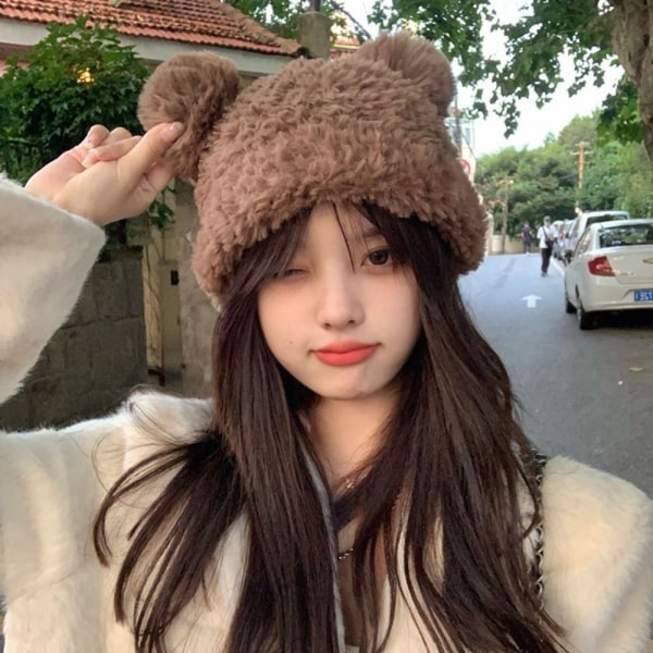 Stickad mössa Bear Ear Hat LILA purple