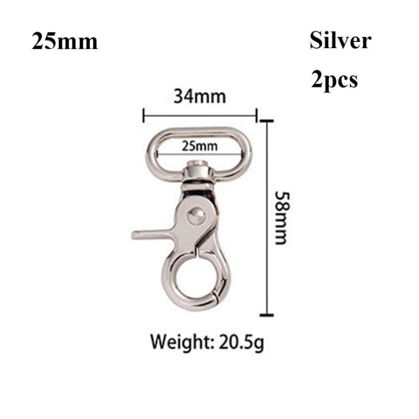 2stk Metal Snap Hook Trækspænder SØLV 25MM Silver 25mm
