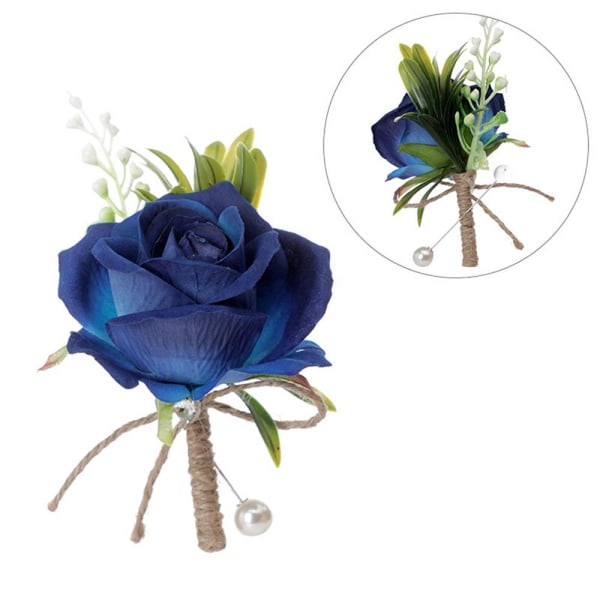 2 STK Kunstig Rose Boutonniere Groom Blomst MØRKEBLÅ dark blue