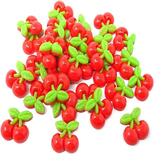 Red Cherry Udsmykning Flatback Resin Frugtperler Tykke