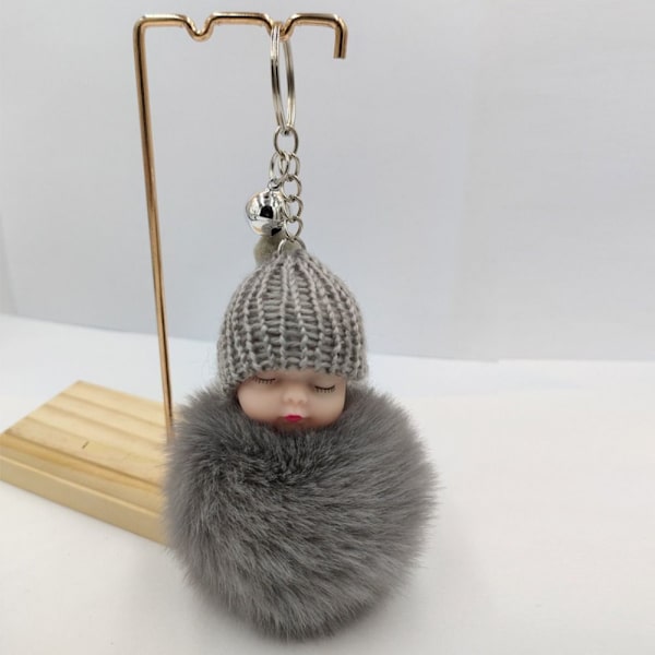 3 STK Sovende Baby Nøkkelring Strikket Lue Nøkkelring GRÅ grey
