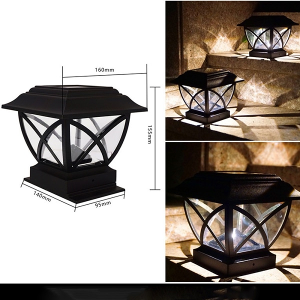 Solar Column Head Lamp Vägg Head Lamp VIT LJUS VIT LJUS white light