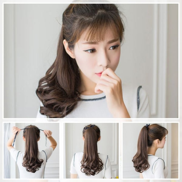 38-58 cm Medium Længde Paryk Wrap Around Hestehale LYSEBRUN M light brown M