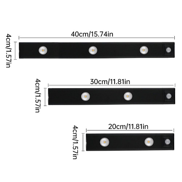 Skabsbelysning Bevægelsessensor Lampe SORT 40CM Black 40cm