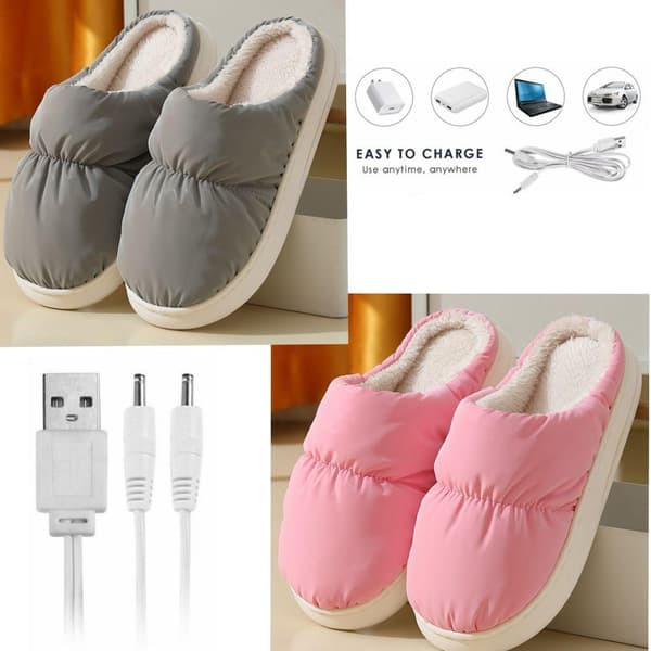 Vinter USB Elvärmetofflor rosa