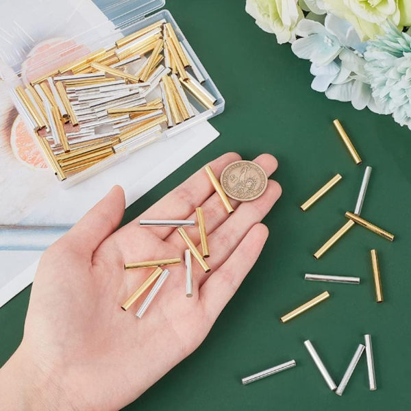 Massiv mässing rakt långt rör Macrame Spacer Beads