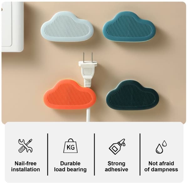 4 Stk Cloud Plug Holder Wire Storage Clip LYS GRÅ Light Grey
