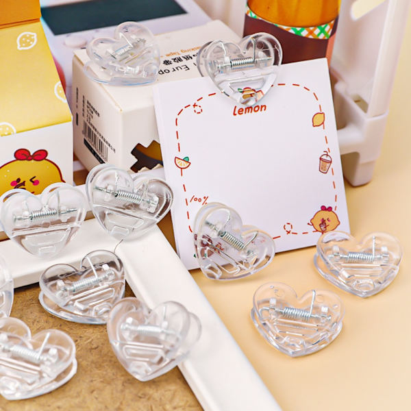 10 STK Noteklips Hjerteklips TRANSPARENT transparent