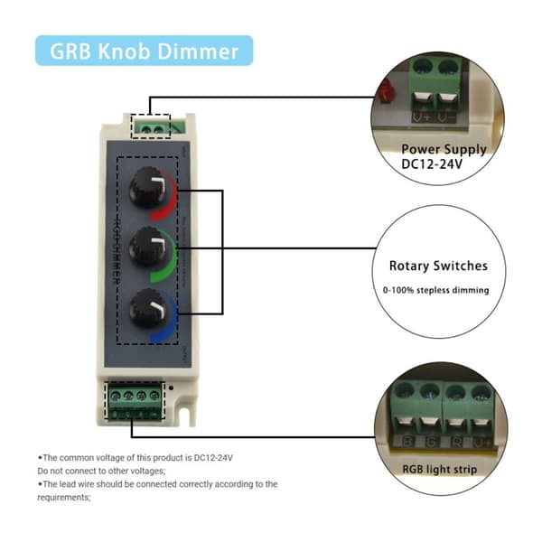RGB Dimmer LED Knop Dimmer Controller Rød Grønn Blå Lys