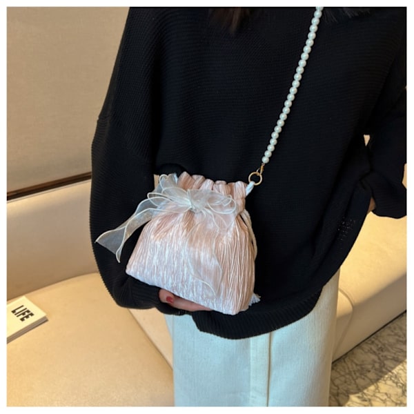 Lace Bucket Bag Bowknot Crossbody Bags HVIT white