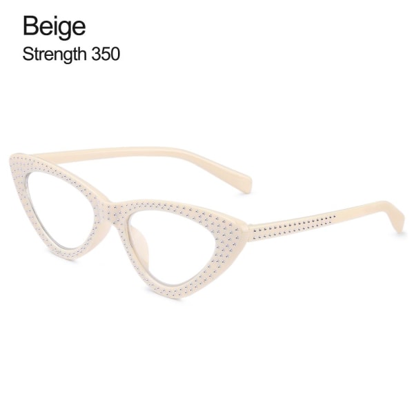Cat Eye Läsglasögon Diamond Presbyopic Glasögon BEIGE beige Strength+350-Strength+350