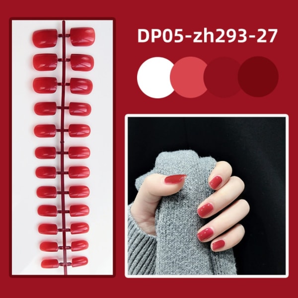 24stk Kort Square Head False Nails Glanset Bærbare falske negler DP05-zh293-27