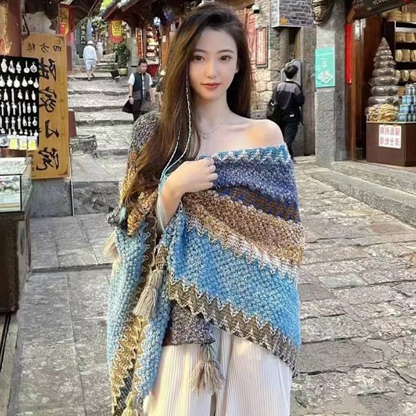 Mongolisk Poncho Cardigan Tofssjal RÖD red
