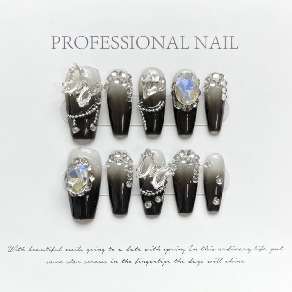 Pure Manual False Nail Crystal Butterfly Håndlagde negler XS XS