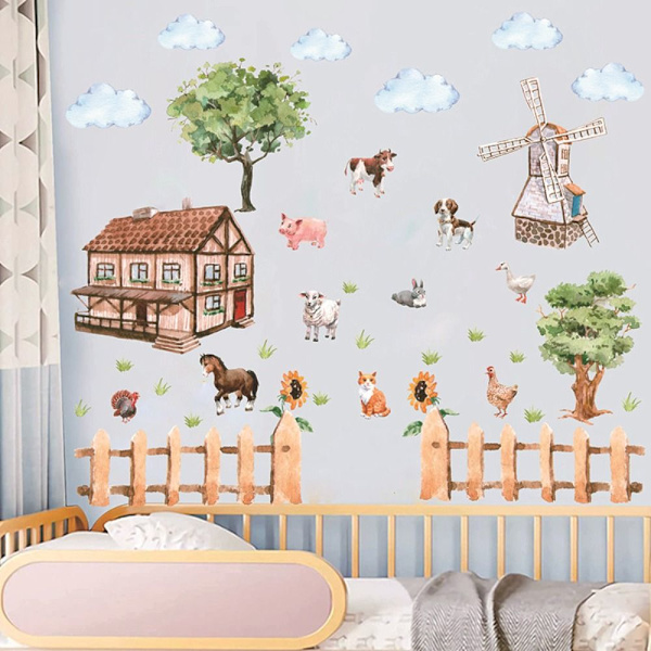 Farm Animal Wall Sticker Animal Wall Decals Cow Horse Chicken