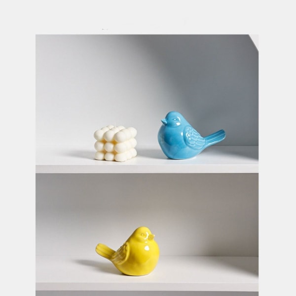 2stk Keramiske Fugler Porselens Fuglefigur Statue GUL yellow