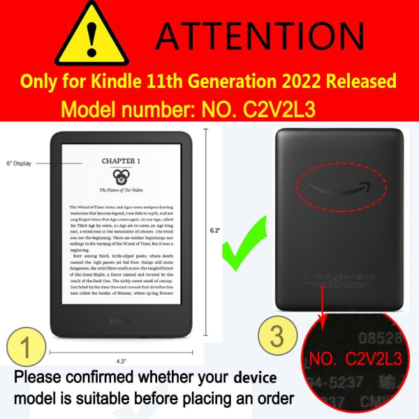For helt nye Kindle 11th 2022 utgitt 6 tommer C2V2L3 magnetisk deksel