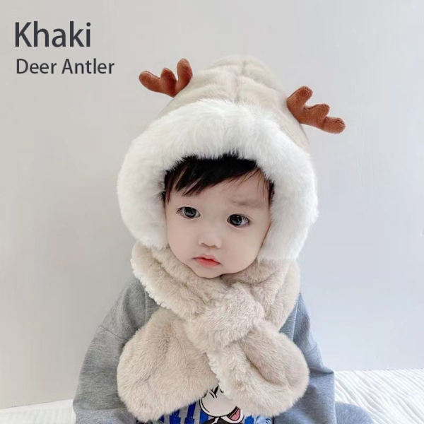 Baby med halsduk Halsdukar Öronhalsmössor KHAKI HJORTHORT khaki Deer Antler-Deer Antler