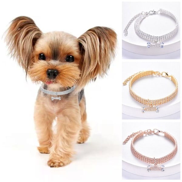 Pet Halsband Hund Zircon Bone Halsband GOLD S Gold S