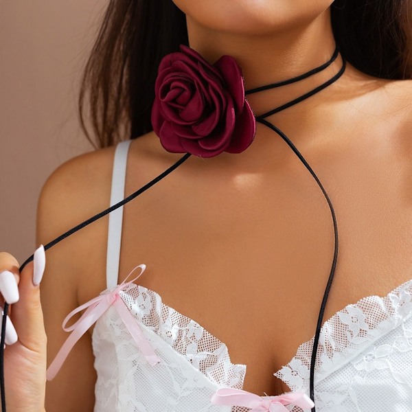 Rose Blomst Choker Rose Choker Halskæde SORT 145-150CM BLACK 145-150CM