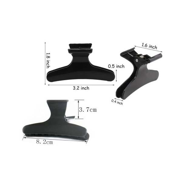 12stk Butterfly Hårklemmer Barbershop Posisjoneringsklemmer SORT Black