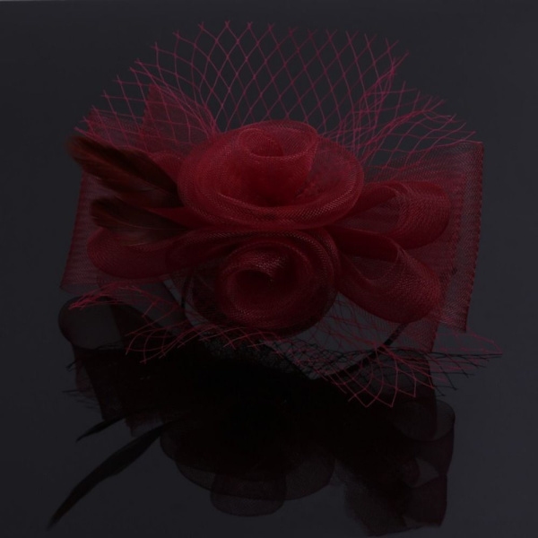 Brude Top Hat Hoved Blomst MØRK RØD dark red