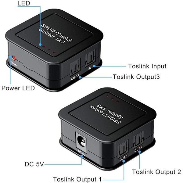 Digital Optisk Audio Splitter SPDIF Toslink Optisk Fiber Out