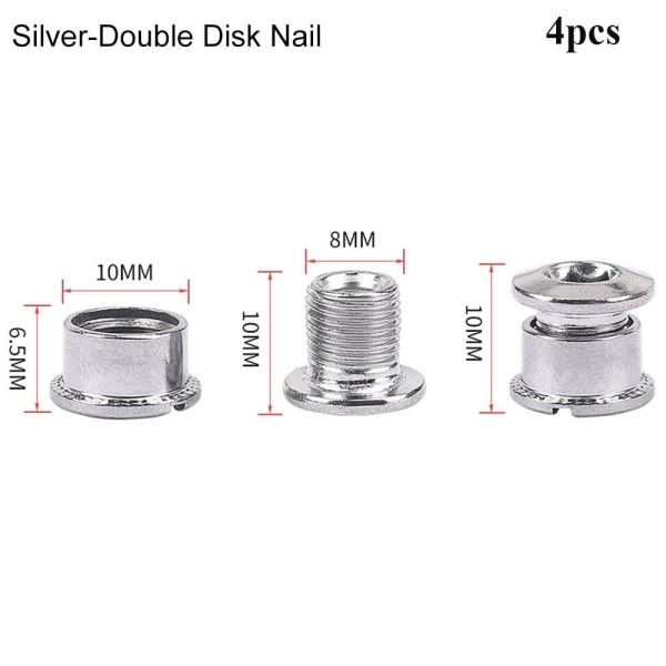 4stk Kjedehjulskruer Kjedekrans Hjulbolt SØLV DOBBELSKIVE Silver Double Disk Nail-Double Disk Nail