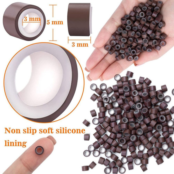 500STK Hårperler Micro Links Ringe MØRKEBRUN Dark Brown