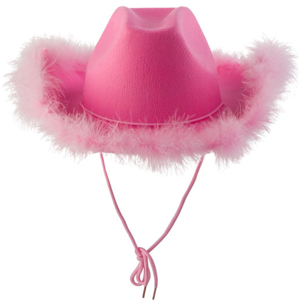Rosa Cowgirlhatt med Fjäderboa-Kant Cowboyhatt pink
