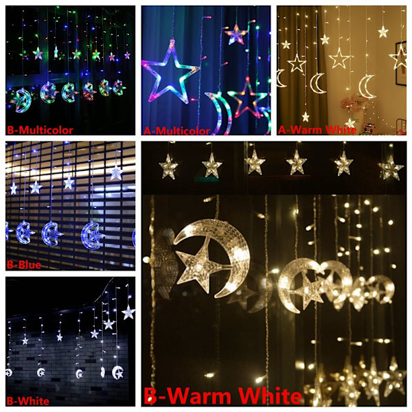 LED String Fairy Lights Moon Star B-Multicolor