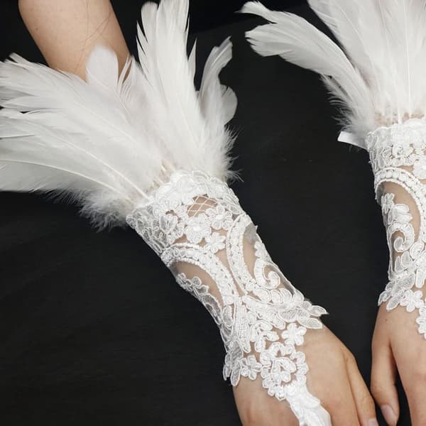 Lange fjerhandsker Gothic Mesh-ærmer vanter