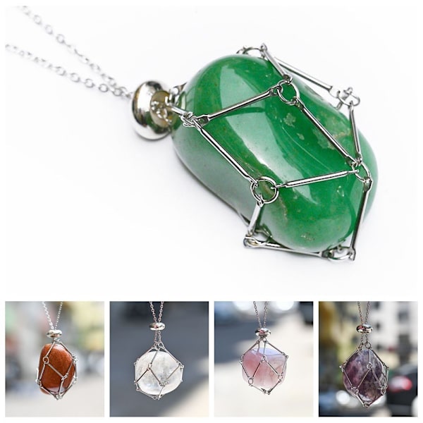 Crystal Holder Cage Necklace Crystal Net Metal Halsband Amethyst