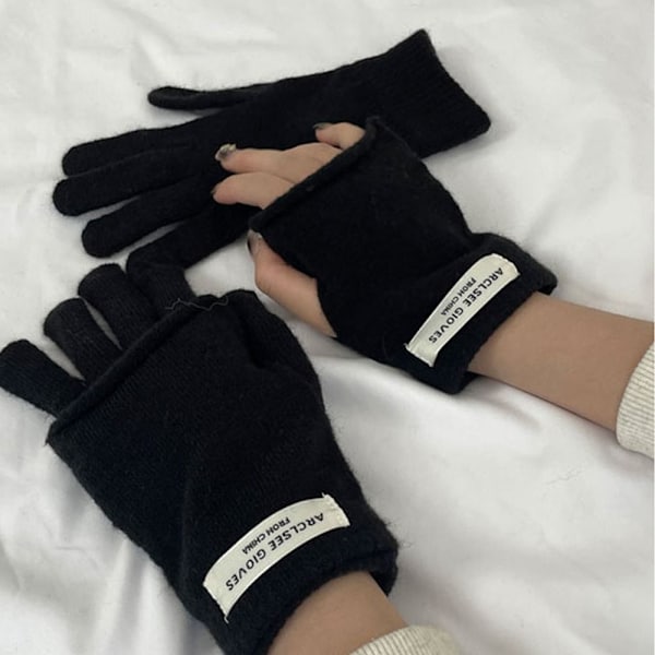 Strikkede handsker Håndledshandsker SORT black